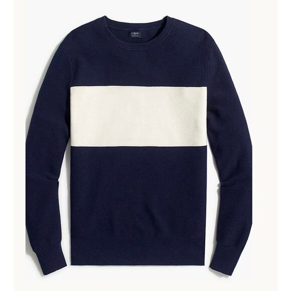 Mens Rugby Stripe Cotton Sweater Navy/White XL NWT Garter Stitch Knit - Picture 1 of 8